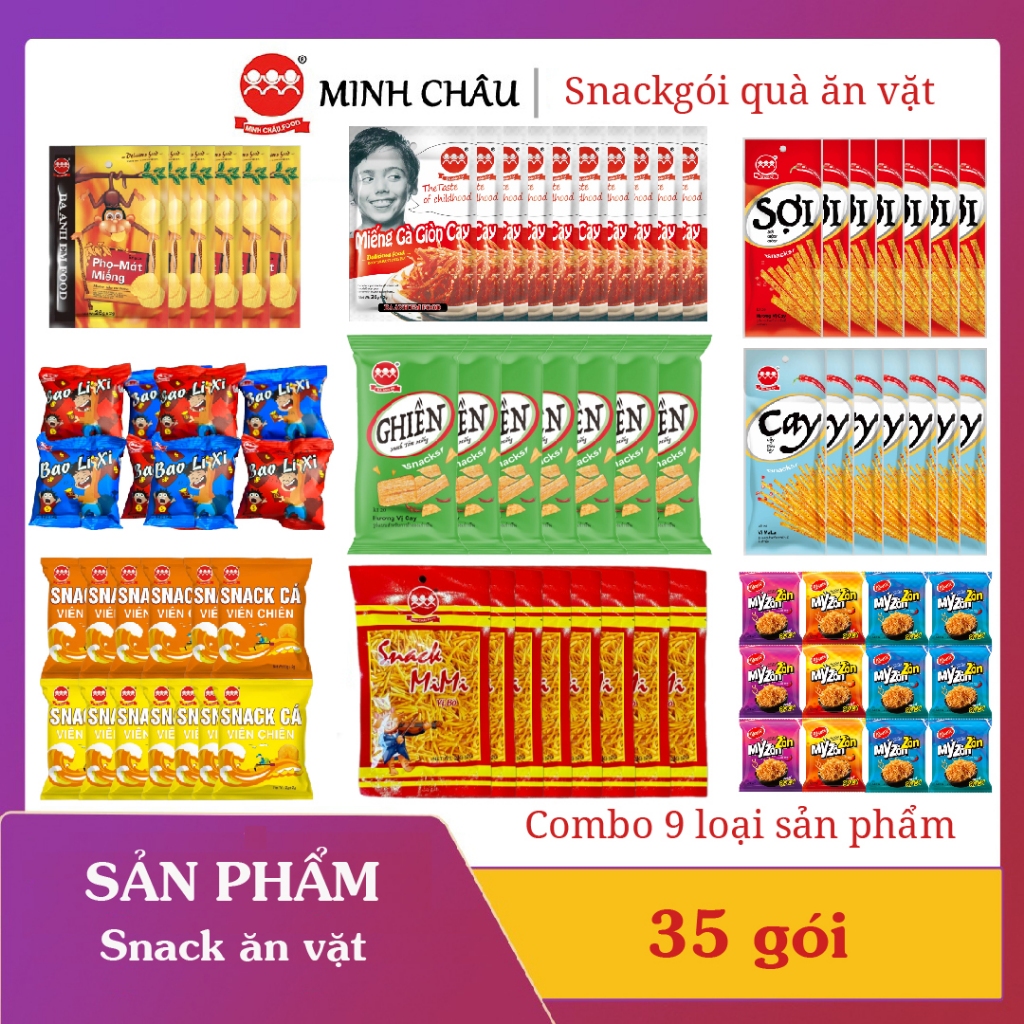 Mix 9 loại SNACK MINH CHÂU FOOD [Combo 30 gói tặng 5 snack cá viên ...