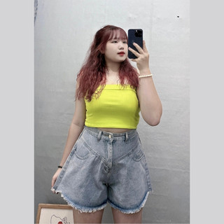 Quần Đùi Jean Bigsize Nữ Chữ A Lưng Cao Cắt Lai Rách Gấu Sành Điệu Vải Jean Không Giãn J5