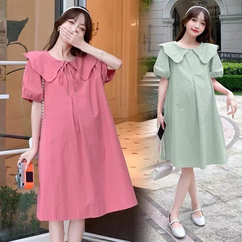 Váy bầu cộc tay babydoll cổ sen B073 | Shopee Việt Nam