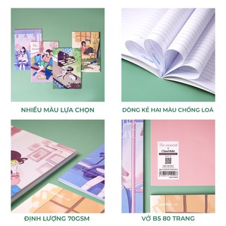 Vở Kẻ Ngang The Moment Classmate Vở B5 80 Trang Bìa Chống Nước, Tập Học Sinh Dòng Kẻ 2 Màu Chống Lóa NB5-08-0201