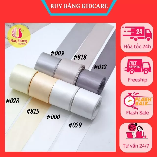 Ruy băng lụa loại đẹp, dây ruy băng, cuộn dây ruy băng lụa bóng 2 măt tone trắng - ghi