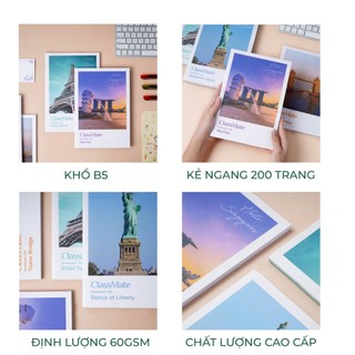 Vở Kẻ Ngang 200 Trang Clasmate Tập Học Sinh B5 Bìa Travel Cán Mờ Chống Nước, Vở Viết Dành Cho Học Sinh NB5-20-0305