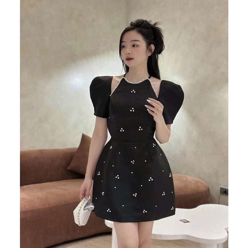 [ HÀNG THẬT 100%]Đầm dự tiệc nữ tiểu thư khoét vai đính đá sang trọng