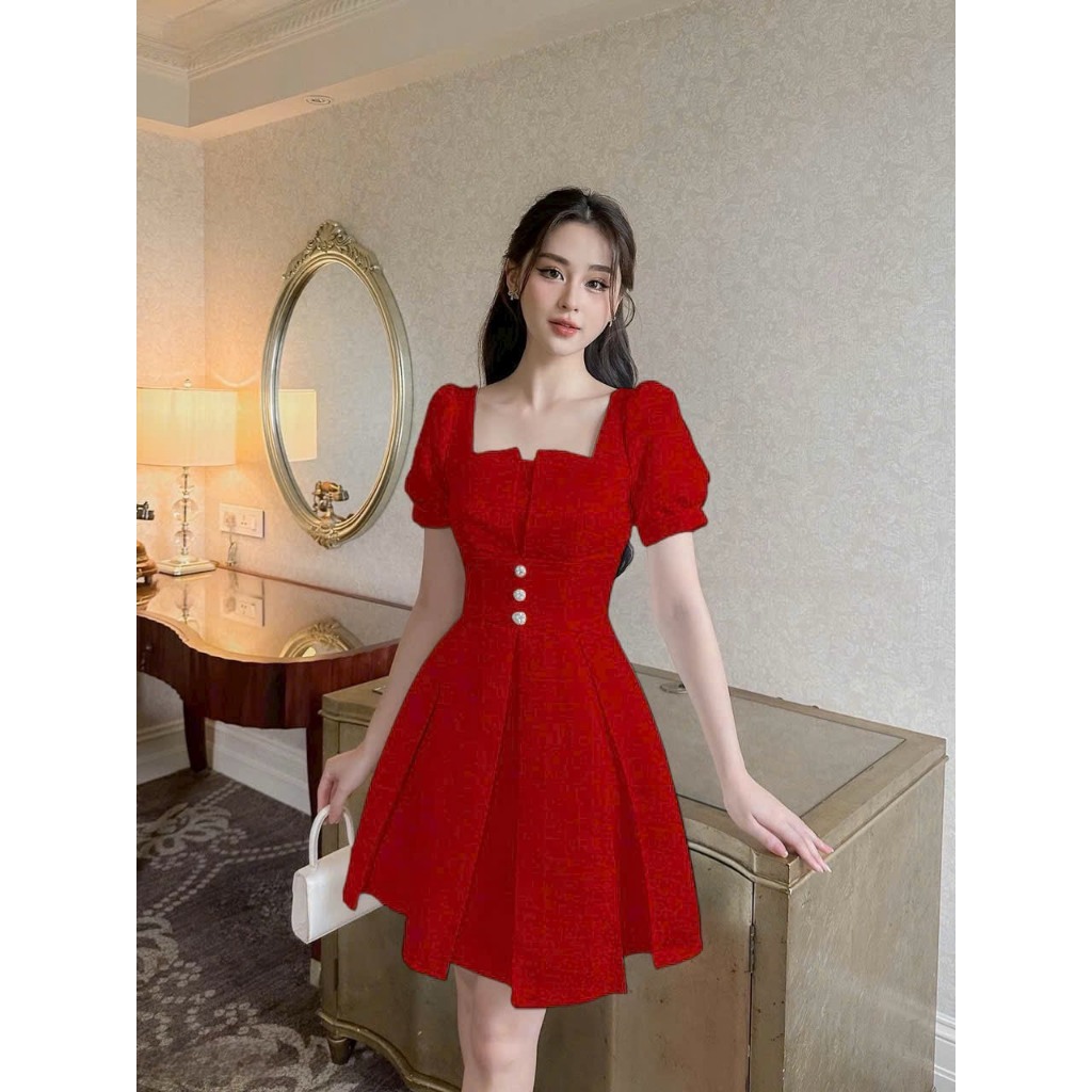 [ HÀNG THẬT 100%] Đầm dự tiệc nữ cúp n.g.ực xếp ly form ngắn trẻ trung thanh lịch