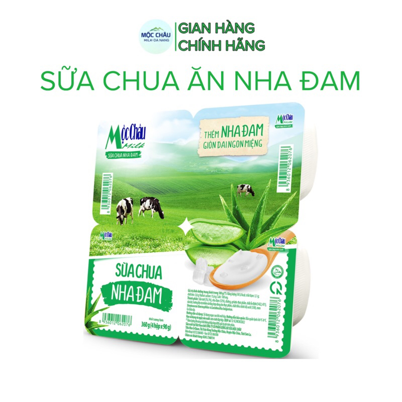 Lốc 4 hộp sữa chua ăn nha đam Mộc Châu Milk 90g (4x90g)(ship hoả tốc Đà ...