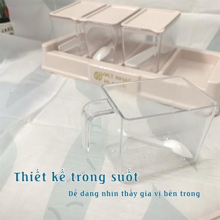 Bộ 4 Hũ Đựng Gia Vị  Nhựa Việt Nhật Cao Cấp, Hũ Đựng Gia Vị Đẹp Có Kèm Thìa Tiện Lợi 2939