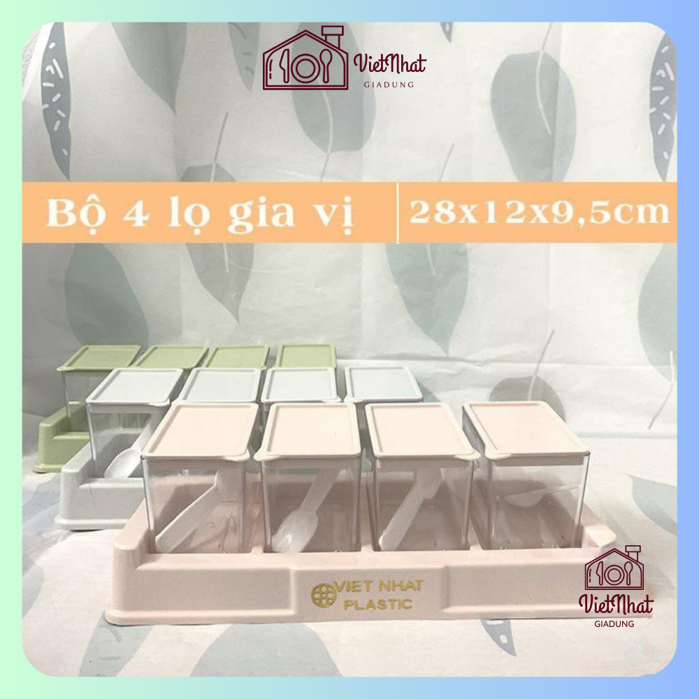 Bộ 4 Hũ Đựng Gia Vị  Nhựa Việt Nhật Cao Cấp, Hũ Đựng Gia Vị Đẹp Có Kèm Thìa Tiện Lợi 2939