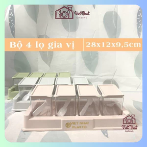 Bộ 4 Hũ Đựng Gia Vị Nhựa Việt Nhật Cao Cấp, Hũ Đựng Gia Vị Đẹp Có Kèm Thìa Tiện Lợi 2939