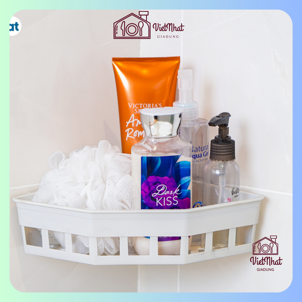 Khay tam giác dán tường Hokori Việt Nhật đựng vật dụng nhà tắm nhà bếp, Kệ đựng đồ đa năng nhựa PP cao cấp 5610