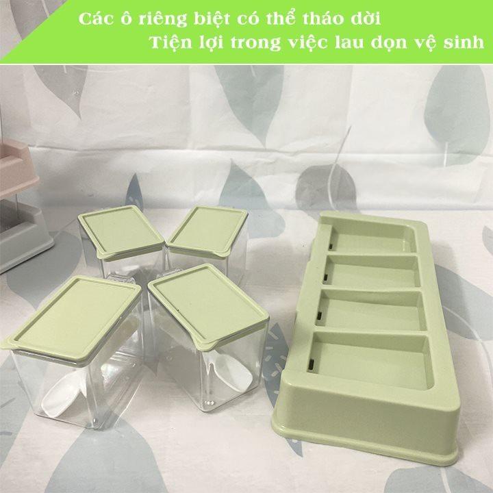 Bộ 4 Hũ Đựng Gia Vị  Nhựa Việt Nhật Cao Cấp, Hũ Đựng Gia Vị Đẹp Có Kèm Thìa Tiện Lợi 2939
