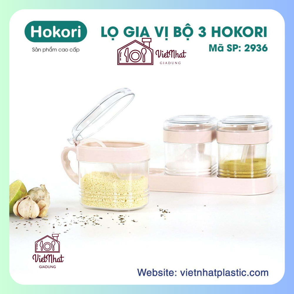 Bộ 3 Hũ Đựng Gia Vị HOKORI Nhựa Việt Nhật Cao Cấp, Hũ Đựng Gia Vị Đẹp Có Kèm Thìa Tiện Lợi 2936