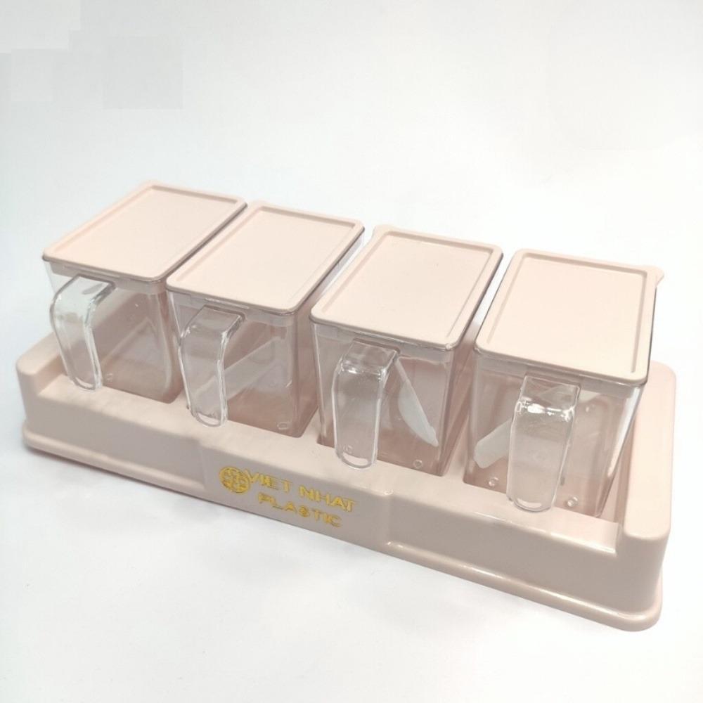 Bộ 4 Hũ Đựng Gia Vị  Nhựa Việt Nhật Cao Cấp, Hũ Đựng Gia Vị Đẹp Có Kèm Thìa Tiện Lợi 2939