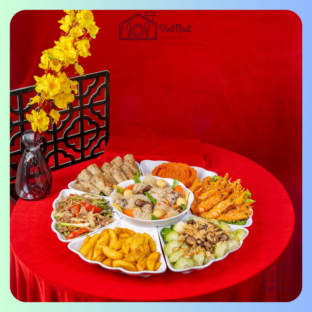 Bộ bát đĩa hoa mặt trời 6836, Bộ bát nhựa trang trí mâm cơm ngày Tết, Bộ bát đĩa ăn cơm Nhựa Việt Nhật 7 món