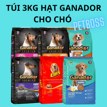 PC185 TÚI 3KG THỨC ĂN CHO CHÓ HẠT GANADOR NHIỀU VỊ, HẠT CHO CHÓ CON VÀ CHÓ TRƯỞNG THÀNH