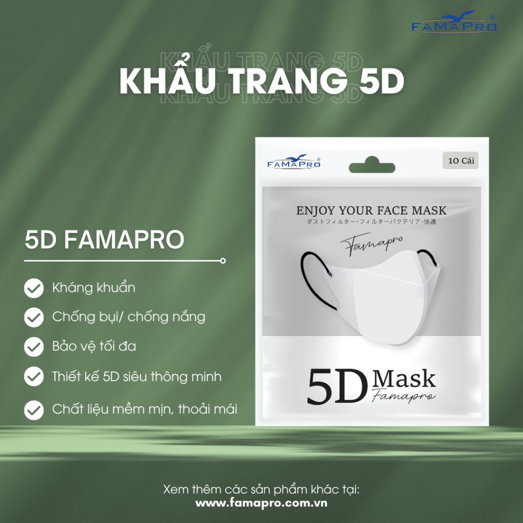 Ảnh Khẩu trang kháng khuẩn 3 lớp 5d mask Famapro size 40-60kg 2