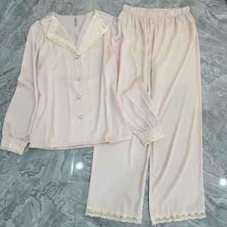 B28 Bộ Ngủ Lụa Dài Tay Tiểu Thư Cúc Ngọc Hồng Cao Cấp Phương Linh Underwear
