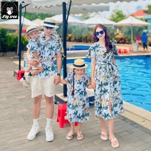 Sơ Mi Váy Gia Đình Fig Tree Họa Tiết Cây Dừa Đi Biển, Du Lịch, Chất Kate Thái, Nhiều Size Mã 181
