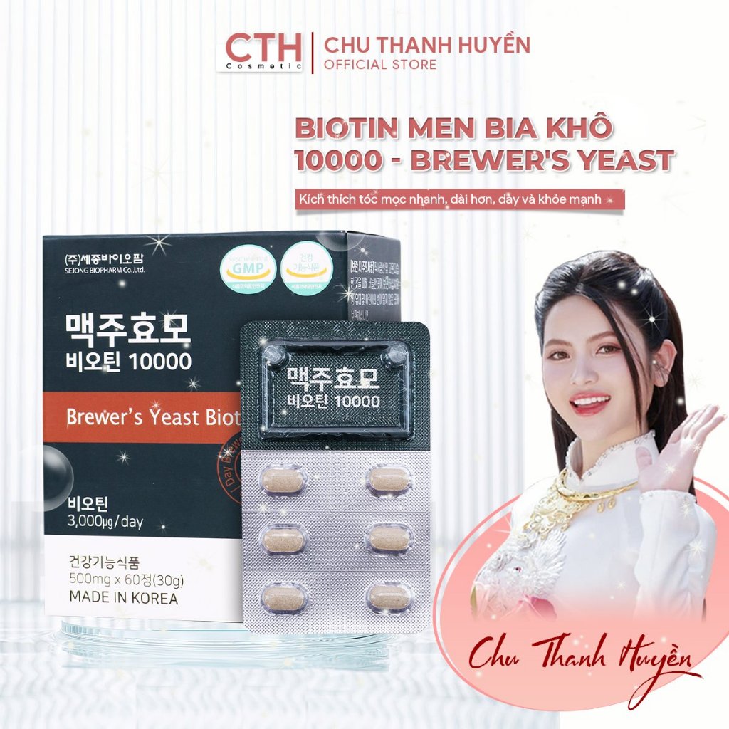 Biotin mọc tóc Brewer’s Yeast 60 viên x10000mg, Hỗ trợ mọc tóc nhanh ...