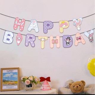Dây treo chữ happy birthday hình thỏ kuromi trang trí sinh nhật Yến Nhi Decor