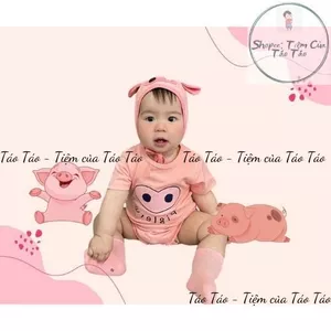 Set bộ bodysuit cover Heo Hồng kèm mũ TẶNG KÈM TẤT HỒNG cho bé 5-13kg