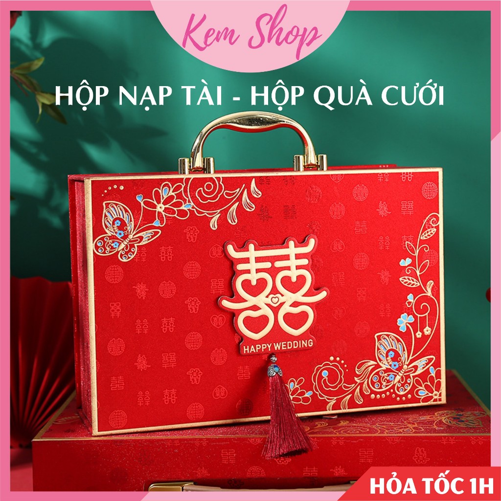 Hộp nạp tài đựng sính lễ, quà cưới, trang sức loại cao cấp ánh nhũ sang trọng - Kem Shop K324