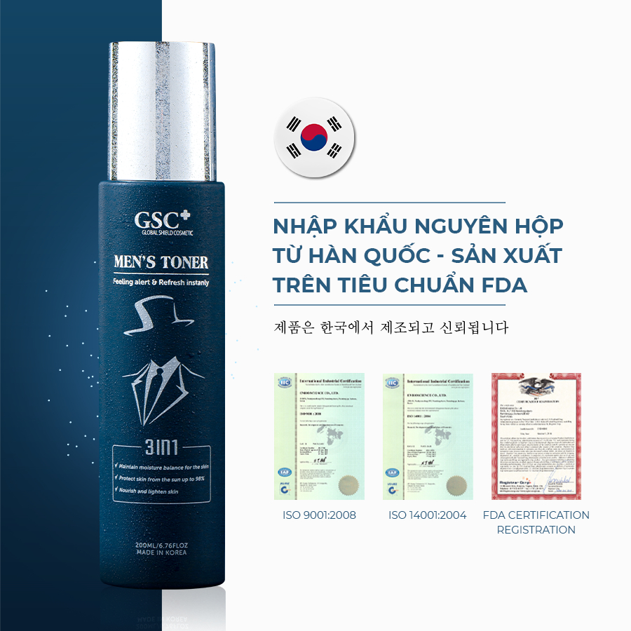 Toner Phục Hồi Cho Nam GSC Men 200ml - Dược Mỹ Phẩm Hàn Quốc Khóa Ẩm, Dịu Da Sau Cạo Râu, Bảo Vệ UV - GC078B