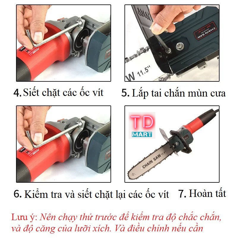 Bộ lam xích lắp sẵn ETOP 12Inch căng xích tự động có hộp dầu, 3 ốc chuyển đổi biến máy mài thành máy cưa xích