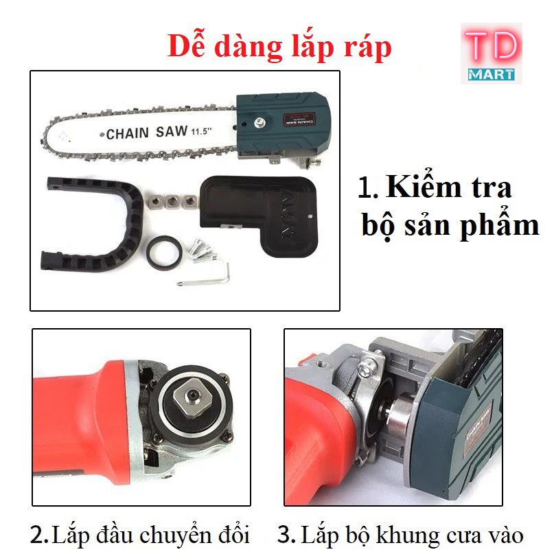 Bộ lam xích lắp sẵn ETOP 12Inch căng xích tự động có hộp dầu, 3 ốc chuyển đổi biến máy mài thành máy cưa xích