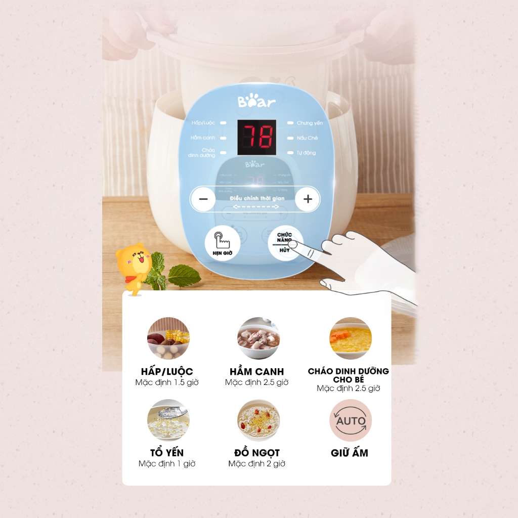 Ảnh Combo Ăn Dặm Nồi Nấu Cháo Chậm 0.8L BEAR SUBE001 và Máy Xay Ăn Dặm 0.3L 8 Lưỡi B03V8 Nồi Nấu Cháo Chậm Máy Xay Thực Phẩm 2