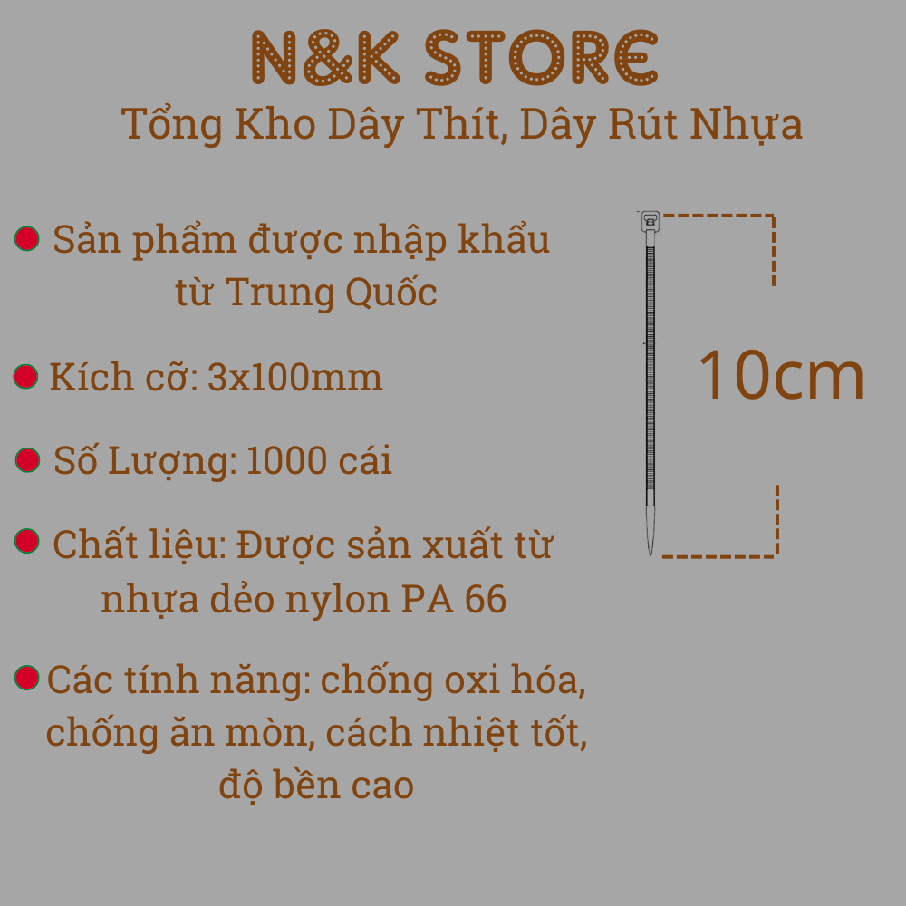 Bịch 950c dây rút nhựa 3x100mm, dây thít nhựa dài 10cm, lạt nhựa buộc bền chắc