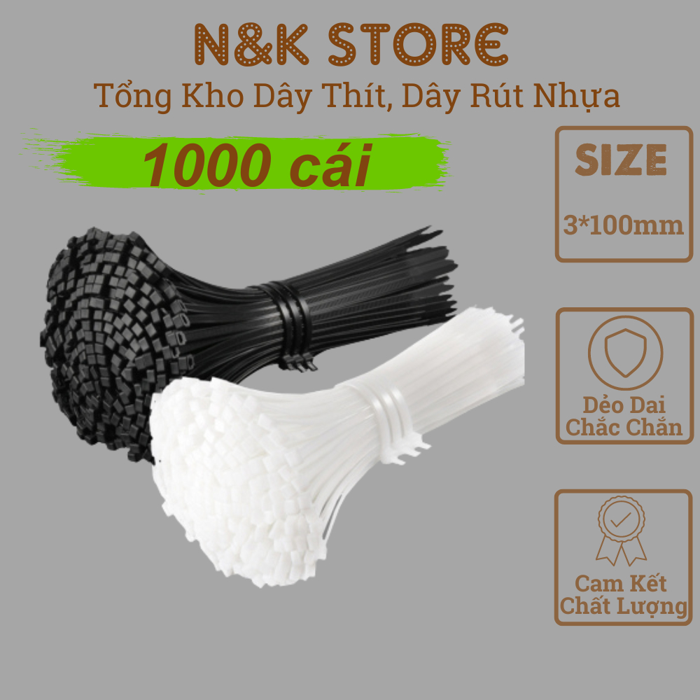 Bịch 950c dây rút nhựa 3x100mm, dây thít nhựa dài 10cm, lạt nhựa buộc bền chắc