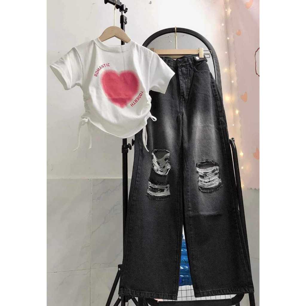 TH Set áo kết hợp quần jean rách siêu ngầu cho bé 20-50kg | Shopee Việt Nam