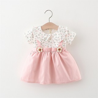 (3-6th) Váy thun cotton bé gái dạng yếm 0-2 tuổi Váy đầm hoa bé gái ngắn tay phong cách Hàn Quốc D933