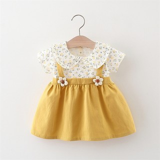 (3-6th) Váy thun cotton bé gái dạng yếm 0-2 tuổi Váy đầm hoa bé gái ngắn tay phong cách Hàn Quốc D933