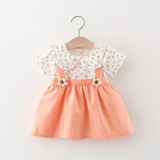 (3-6th) Váy thun cotton bé gái dạng yếm 0-2 tuổi Váy đầm hoa bé gái ngắn tay phong cách Hàn Quốc D933