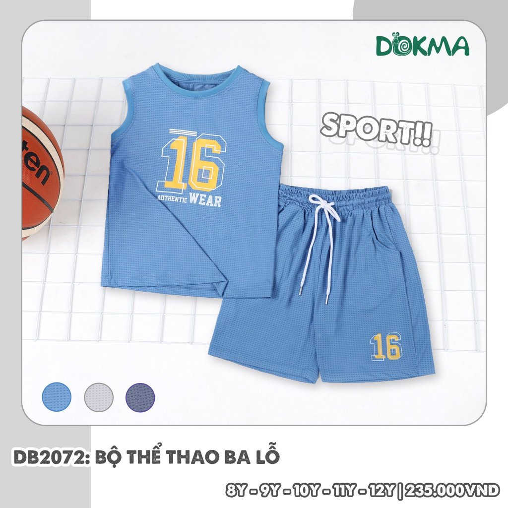 (21-38kg) Bộ ba lỗ, sát nách thể thao kids bé trai Dokma Mã DB1250 DB1558 DB2072 DB2627 DB2625