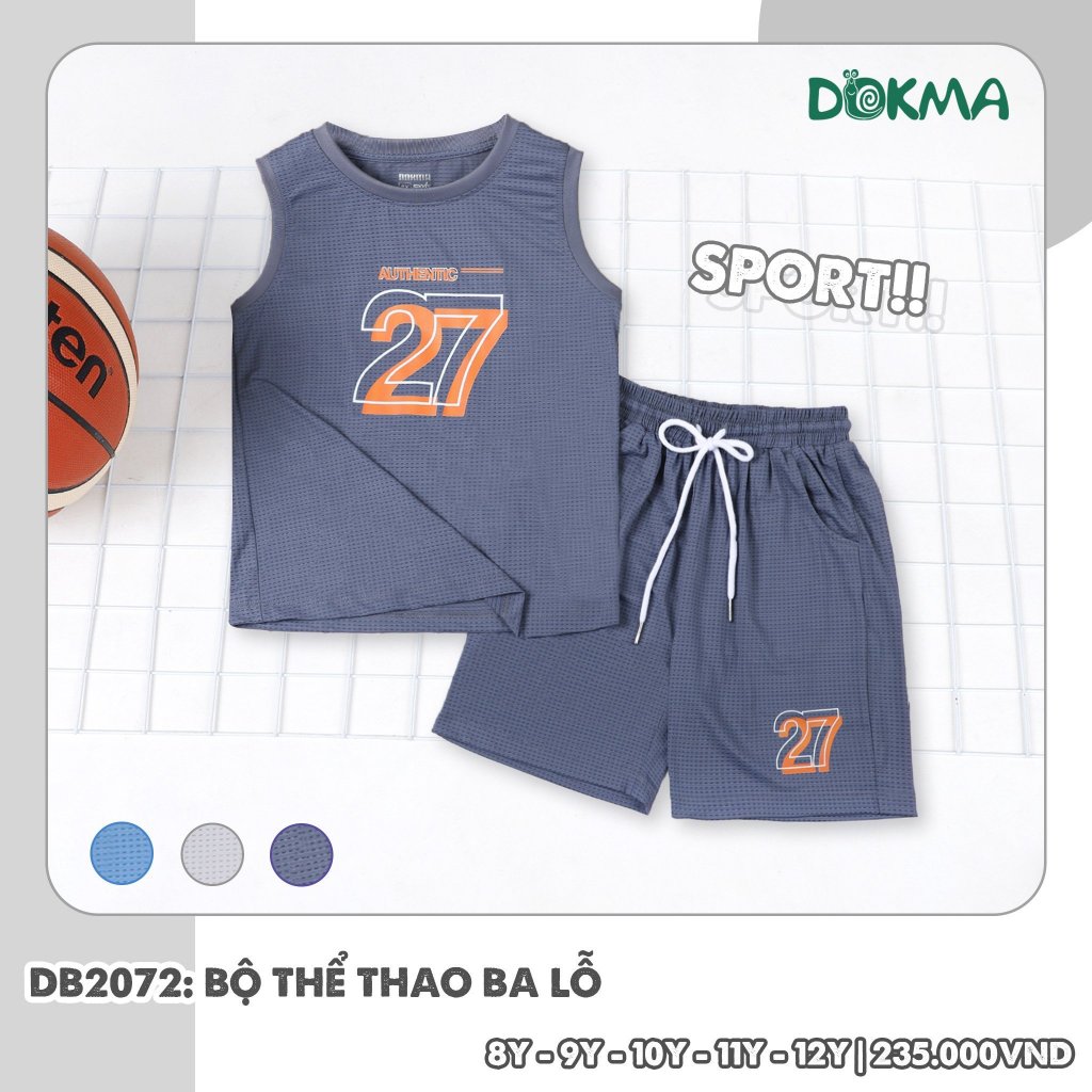 (21-38kg) Bộ ba lỗ, sát nách thể thao kids bé trai Dokma Mã DB1250 DB1558 DB2072 DB2627 DB2625