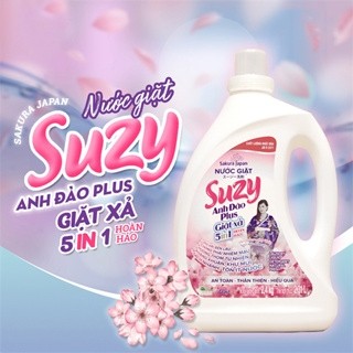 Nước giặt xả Suzy Anh Đào Plus  2,4kg 5in trong 1 Nhật Bản, thành phần hữu cơ, sạch mềm mại an toàn cho bé.
