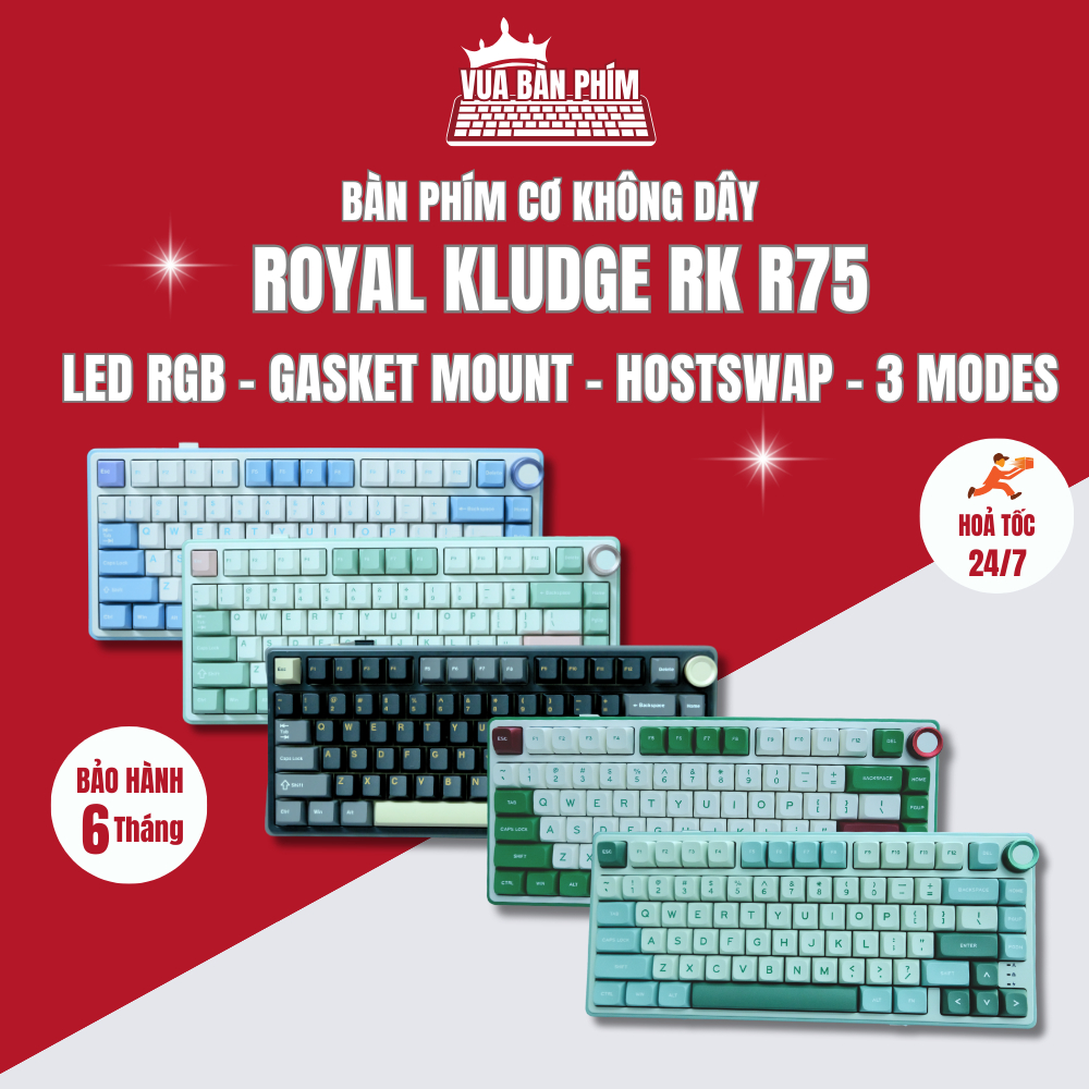 HÀNG SẴN] Bàn phím cơ royal kludge rk r75 3 mode, led rgb, gasket mount,  hostswap. key cap pbt double shot, full foam | Shopee Việt Nam