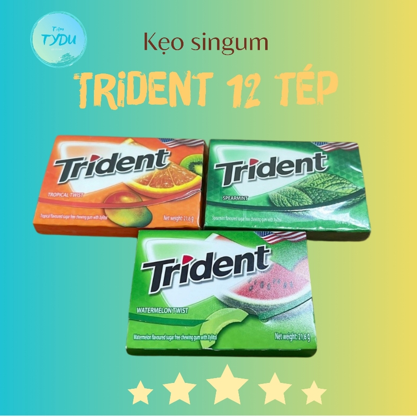 Date t6/2025 - Hộp 12 tép - Trident Kẹo Cao Su không đường nhập từ Thái ...