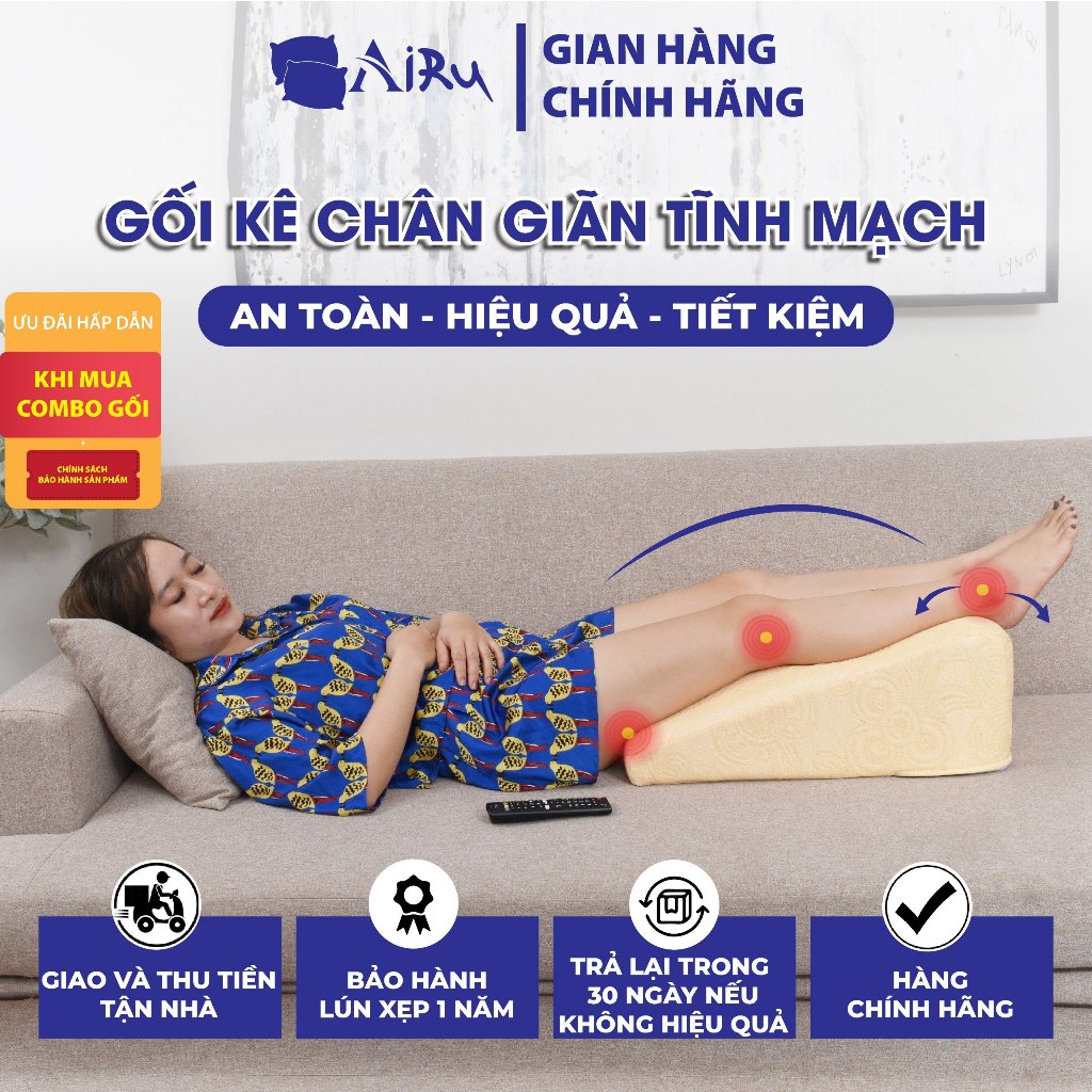 Gối kê chân hỗ trợ điều trị suy giãn tĩnh mạch Chính hãng AIRU giảm tê buốt, tê bì chân