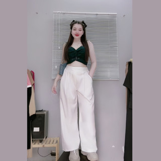 Quần ống rộng bigsize nữ lưng chun có túi trước vải cotton lạnh mềm mại tôn dáng Q30