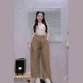 Quần ống rộng bigsize nữ lưng chun có túi trước vải cotton lạnh mềm mại tôn dáng Q30