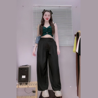Quần ống rộng bigsize nữ lưng chun có túi trước vải cotton lạnh mềm mại tôn dáng Q30