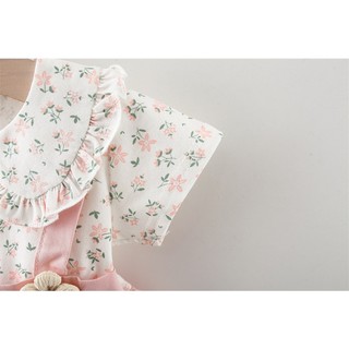 (3-6th) Váy thun cotton bé gái dạng yếm 0-2 tuổi Váy đầm hoa bé gái ngắn tay phong cách Hàn Quốc D933