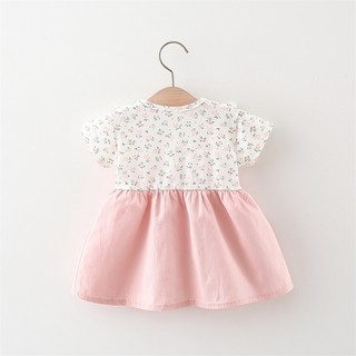 (3-6th) Váy thun cotton bé gái dạng yếm 0-2 tuổi Váy đầm hoa bé gái ngắn tay phong cách Hàn Quốc D933