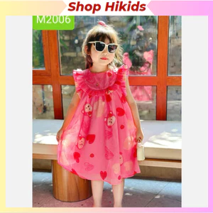 Váy Đầm Cao Cấp Sofia Candy Tơ Nhũ Lót Lụa Mềm Mát Màu Hồng Gấu Dâu Trái Tim Cánh Tiên Dáng A Xòe Cho Bé Gái