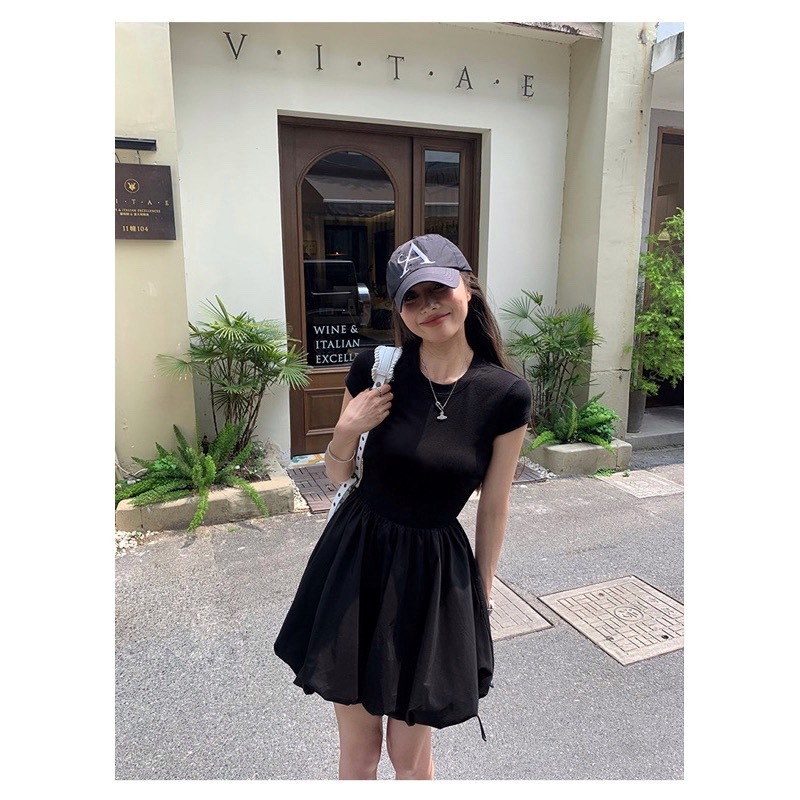 Ariana Dress - Đầm dây kéo tay ngắn độn vai nhẹ  & Thắt lưng logo DD