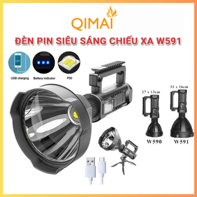 Đèn Pin Cầm Tay Siêu Sáng Chiếu Xa 500m Có Chân Đế Sạc Pin Lithium ...
