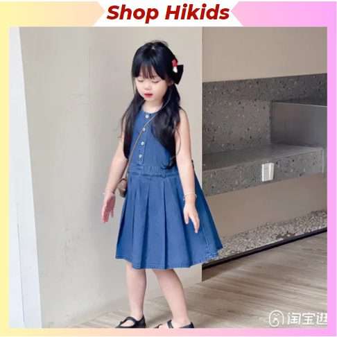 Váy Đầm Jean Mềm Cao Cấp Sofia Candy Sát Nách Xếp Ly Đi Tiệc Đi Chơi Du Lịch Đi Học Cho Bé Gái
